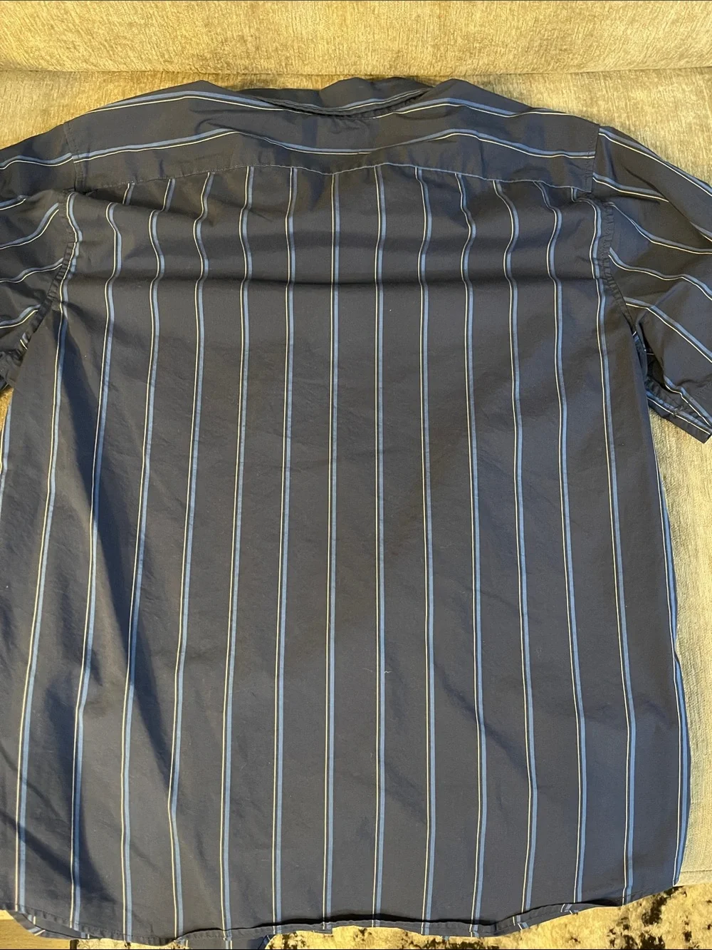 Banana Republic Navy Blue Short-Sleeve Button-Down Stripe Shirt